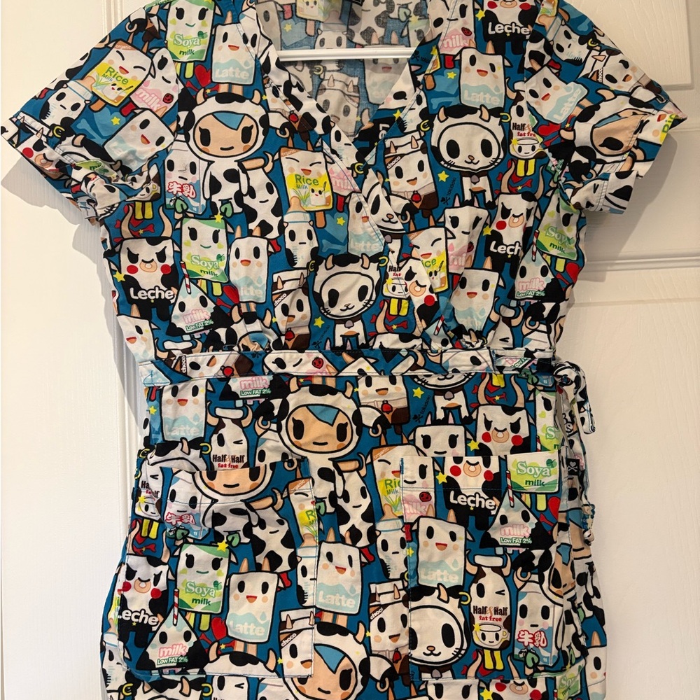 Koi Women's Cartoon Print Scrub Top - Multicolor